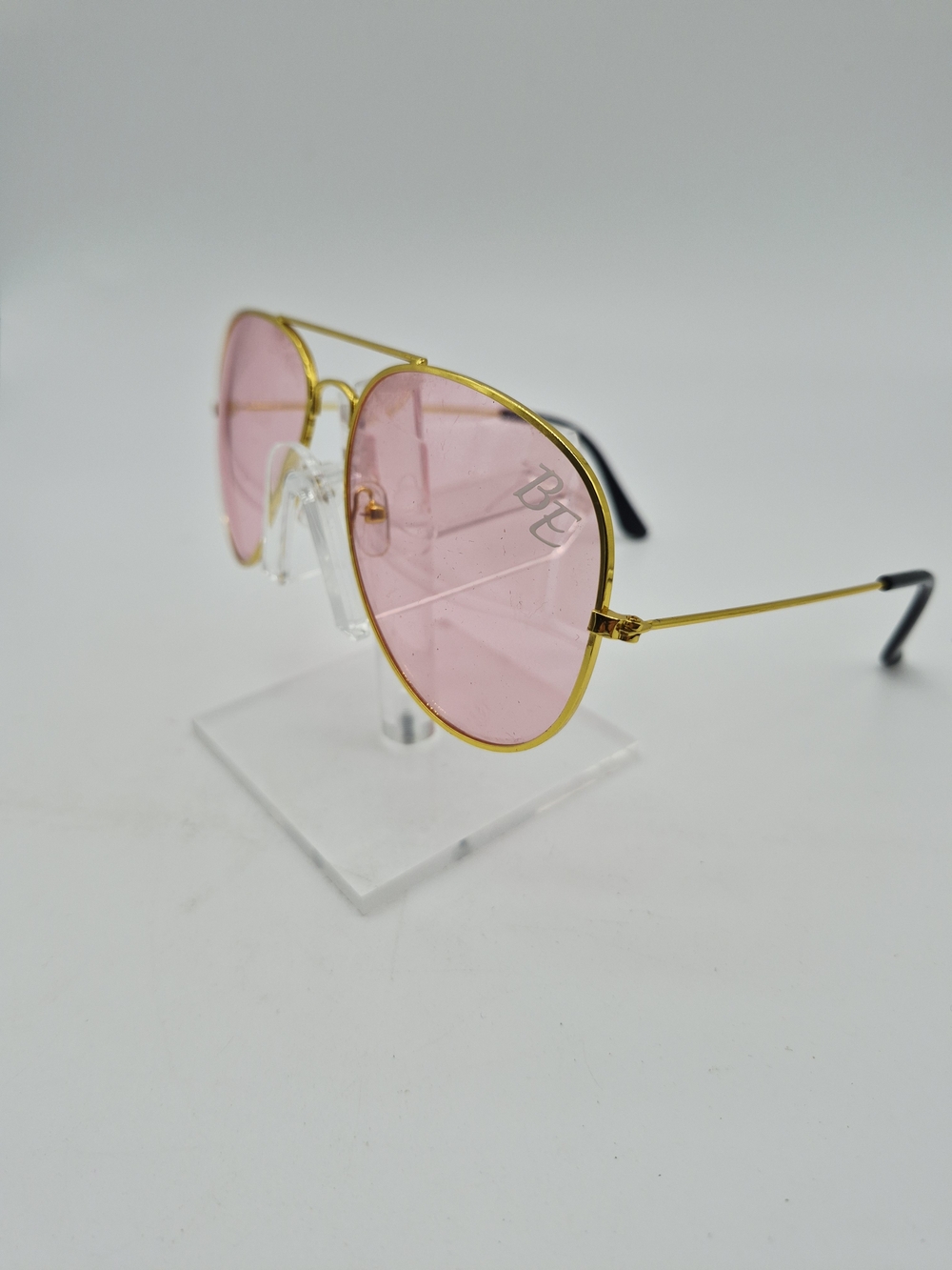 just be Pink Lens Gold Frame Aviator Sunglasses